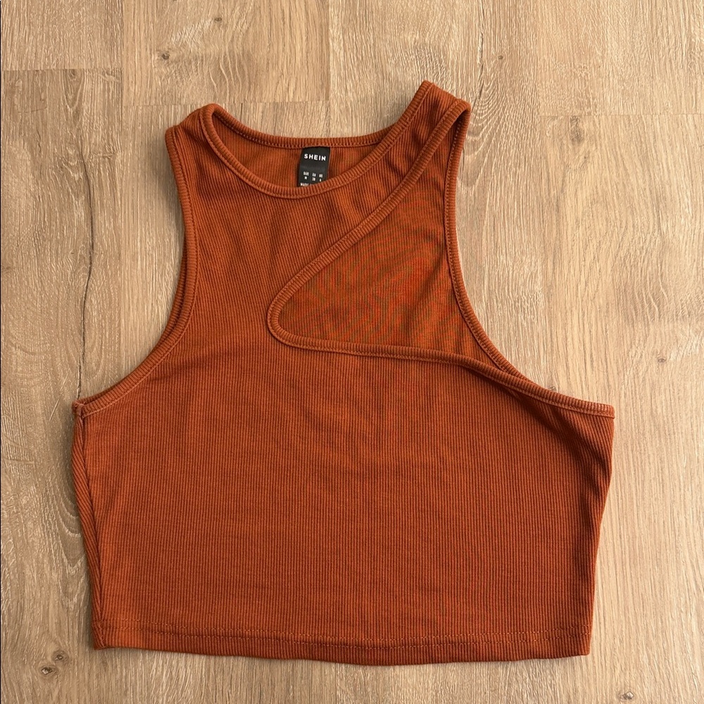 SHEIN Rust Asymmetrical Ribbed Crop Top